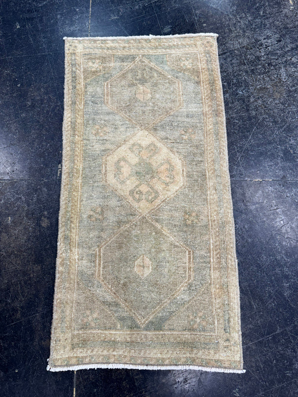 Turkish Mini Rug Oriental Hand Knotted Vintage Rug  1'5" x  2'10'' #12006