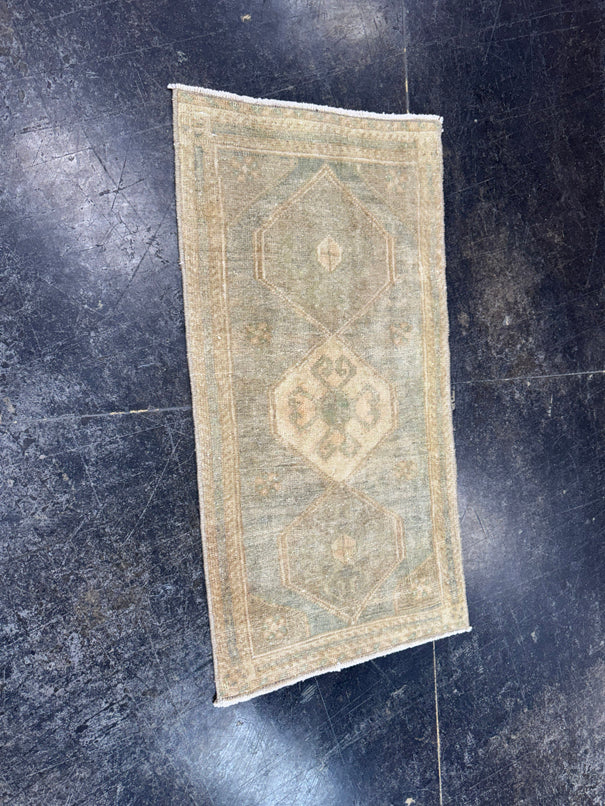 Turkish Mini Rug Oriental Hand Knotted Vintage Rug  1'5" x  2'10'' #12006