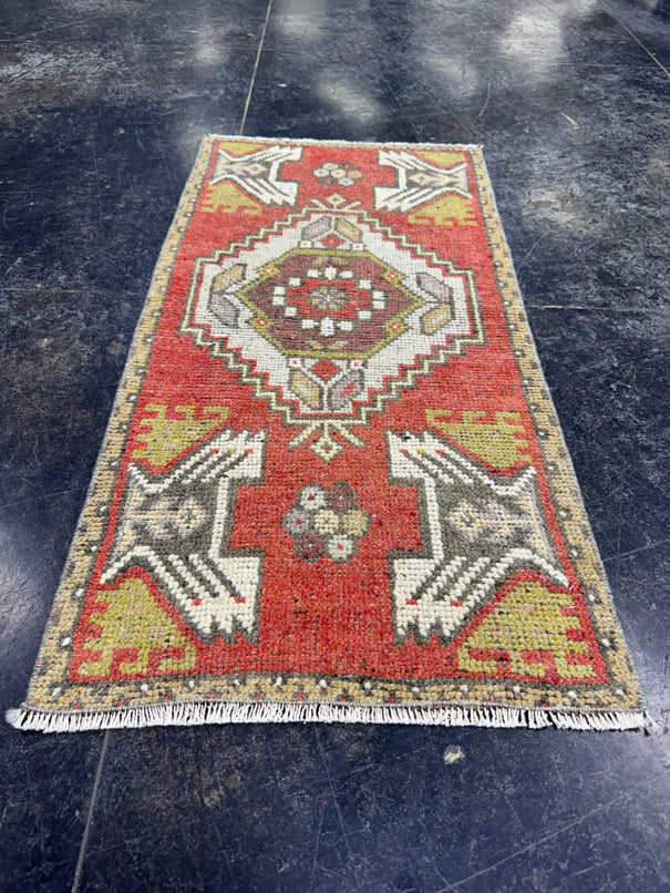Turkish Mini Rug Oriental Hand Knotted Vintage Rug  1'7" x  3'2'' #12010