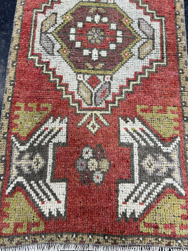 Turkish Mini Rug Oriental Hand Knotted Vintage Rug  1'7" x  3'2'' #12010