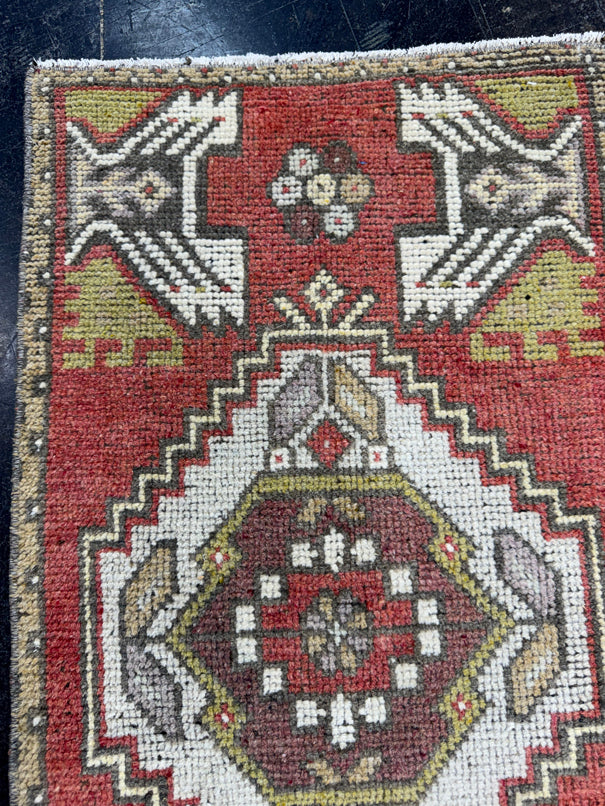 Turkish Mini Rug Oriental Hand Knotted Vintage Rug  1'7" x  3'2'' #12010