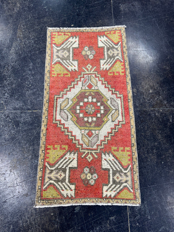 Turkish Mini Rug Oriental Hand Knotted Vintage Rug  1'7" x  3'2'' #12010