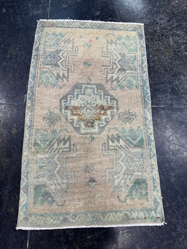 Turkish Mini Rug Oriental Hand Knotted Vintage Rug  1'7" x  2'9'' #12011