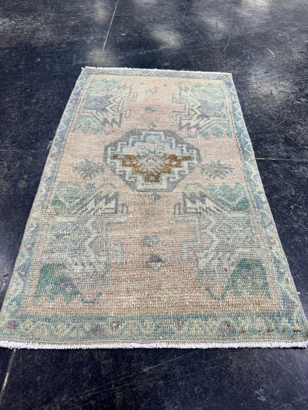 Turkish Mini Rug Oriental Hand Knotted Vintage Rug  1'7" x  2'9'' #12011