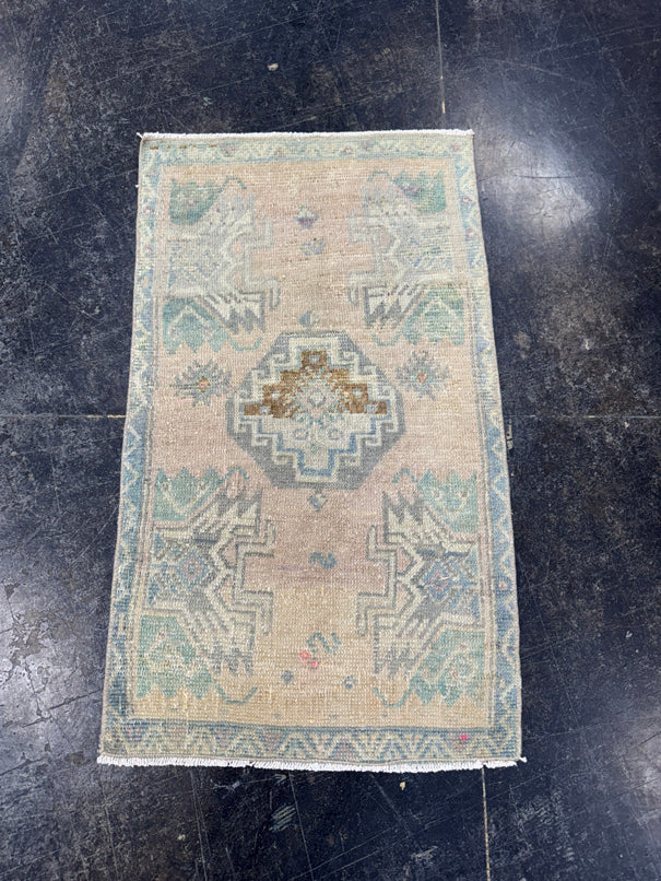 Turkish Mini Rug Oriental Hand Knotted Vintage Rug  1'7" x  2'9'' #12011