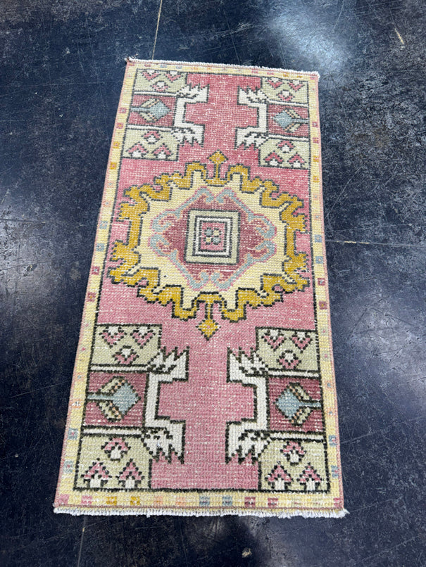 Turkish Mini Rug Oriental Hand Knotted Vintage Rug  1'6" x  3'1'' #12013