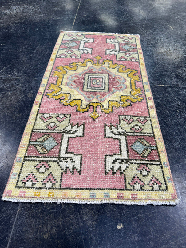 Turkish Mini Rug Oriental Hand Knotted Vintage Rug  1'6" x  3'1'' #12013