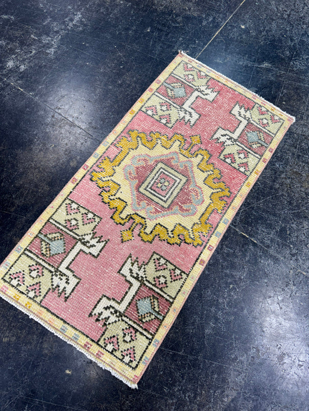 Turkish Mini Rug Oriental Hand Knotted Vintage Rug  1'6" x  3'1'' #12013