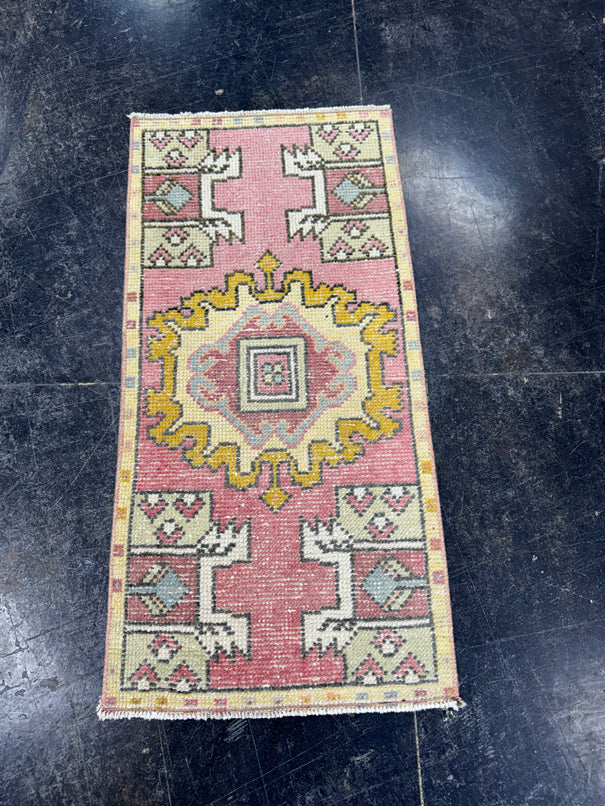 Turkish Mini Rug Oriental Hand Knotted Vintage Rug  1'6" x  3'1'' #12013