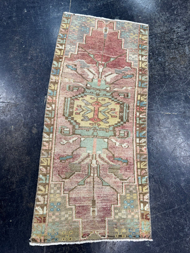 Turkish Mini Rug Oriental Hand Knotted Vintage Rug  1'4" x  3'1'' #12005