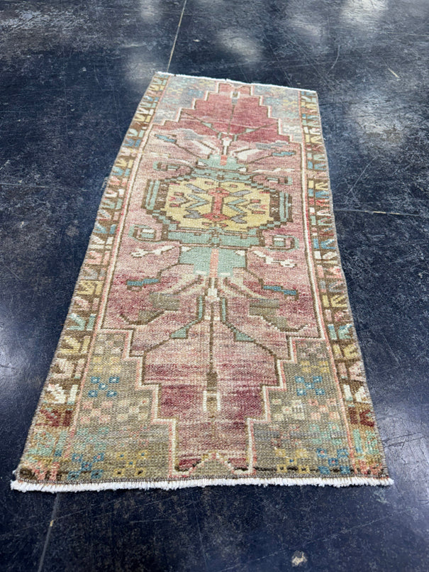 Turkish Mini Rug Oriental Hand Knotted Vintage Rug  1'4" x  3'1'' #12005
