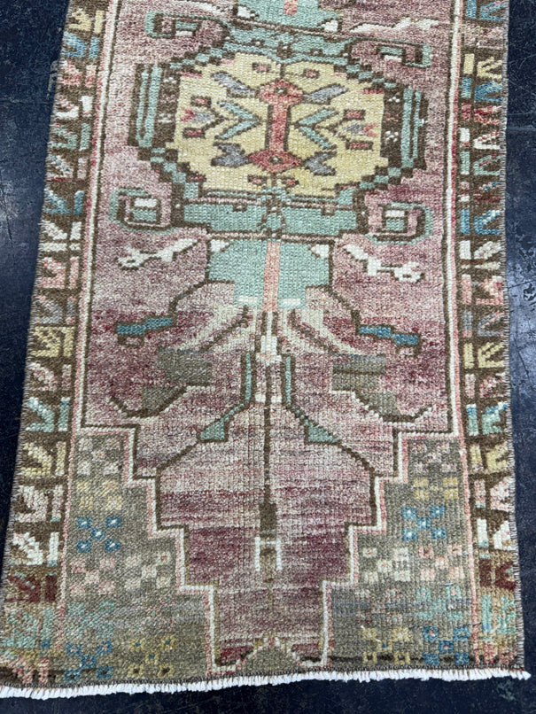 Turkish Mini Rug Oriental Hand Knotted Vintage Rug  1'4" x  3'1'' #12005