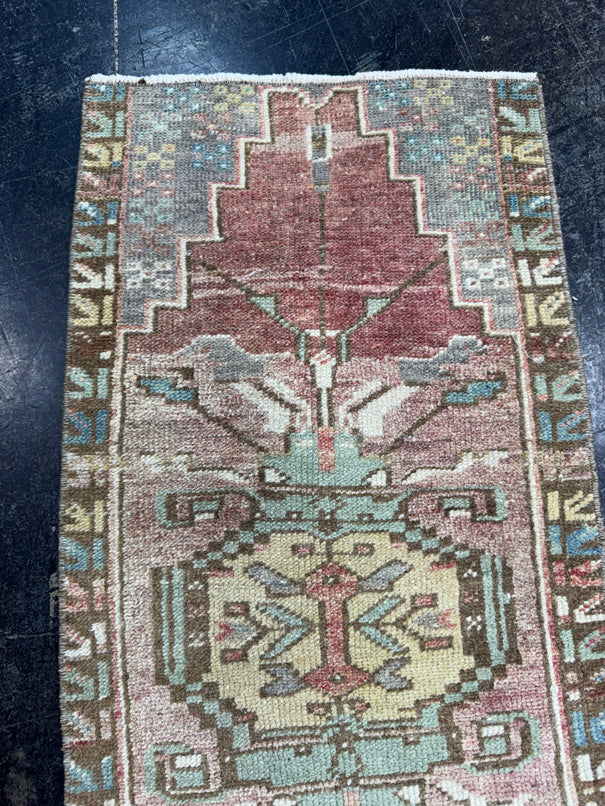 Turkish Mini Rug Oriental Hand Knotted Vintage Rug  1'4" x  3'1'' #12005