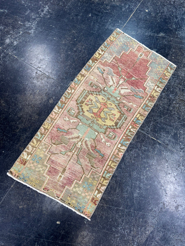 Turkish Mini Rug Oriental Hand Knotted Vintage Rug  1'4" x  3'1'' #12005