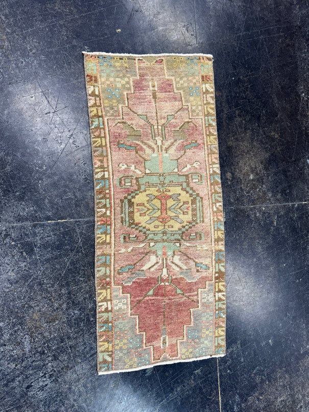 Turkish Mini Rug Oriental Hand Knotted Vintage Rug  1'4" x  3'1'' #12005