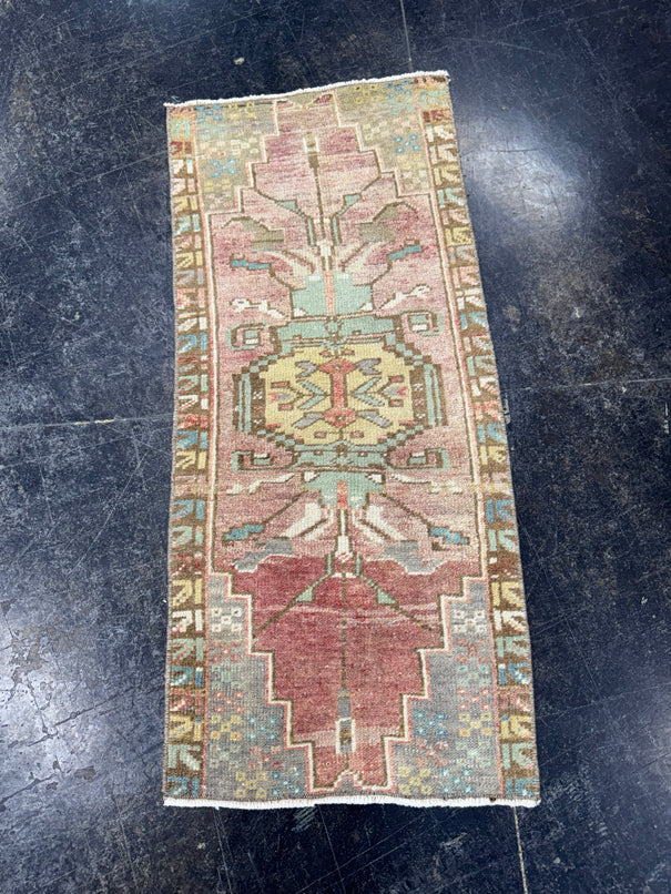 Turkish Mini Rug Oriental Hand Knotted Vintage Rug  1'4" x  3'1'' #12005