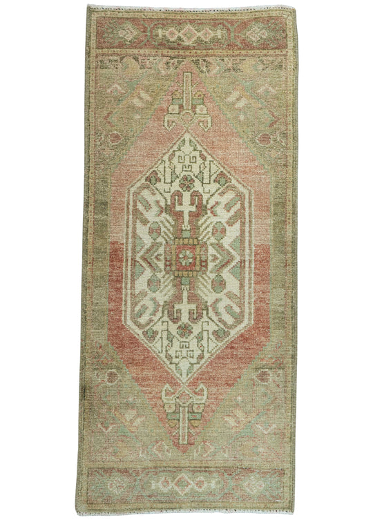 Turkish Mini Rug Oriental Hand Knotted Vintage Rug 1'4" x 3'1" #20732