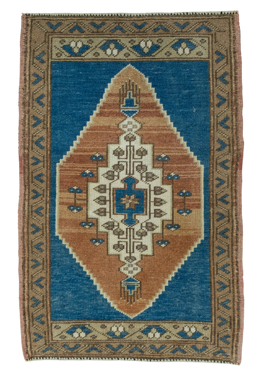 Turkish Mini Rug Oriental Hand Knotted Vintage Rug 1'10" x 2'10" #16205