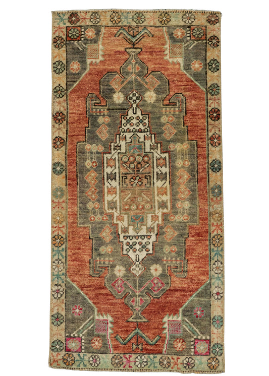 Turkish Mini Rug Oriental Hand Knotted Vintage Rug 1'8" x 3'6" #21178