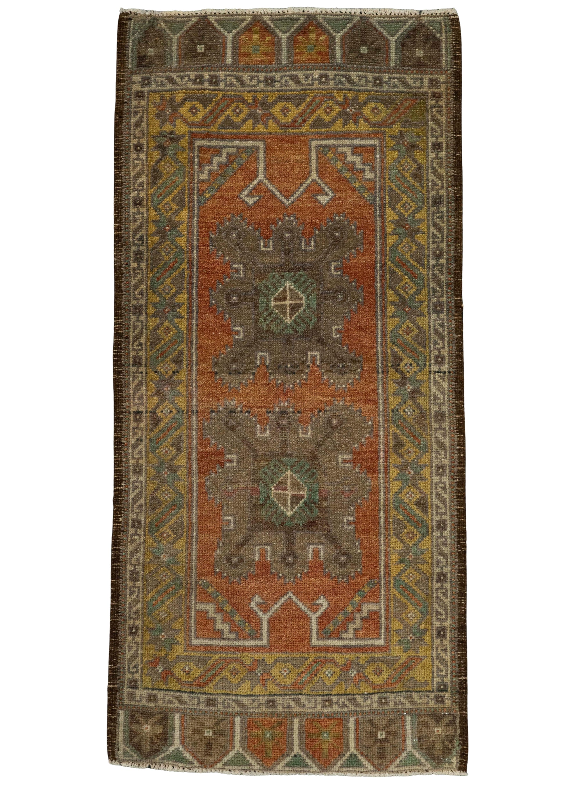 Turkish Mini Rug Oriental Hand Knotted Vintage Rug 1'7" x 3'6" #21032