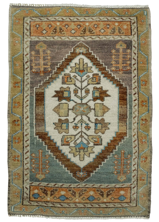 Turkish Mini Rug Oriental Hand Knotted Vintage Rug 1'11" x 2'10" #16230