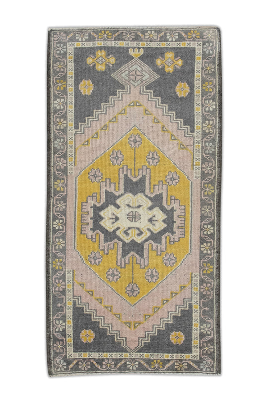 Oriental Hand Knotted Vintage Turkish Mini Rug 1'10" x 3'7" #8657