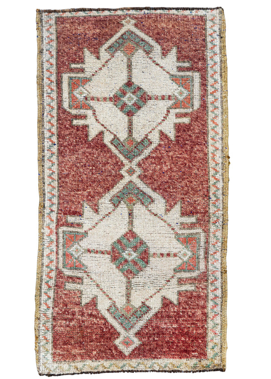 Turkish Mini Rug Oriental Hand Knotted Vintage Rug 1'10" x 3'7" #16735