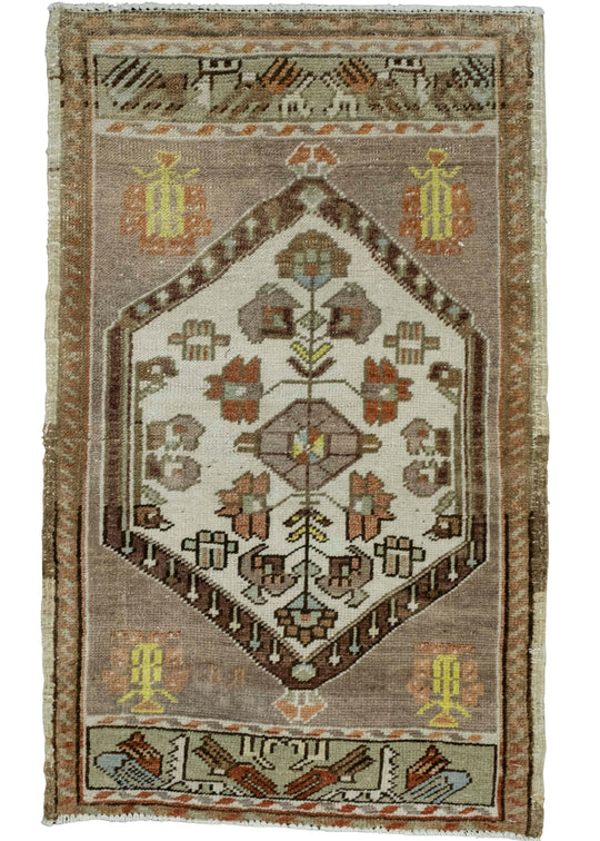 Turkish Mini Rug Oriental Hand Knotted Vintage Rug 1'10" x 2'11" #16278