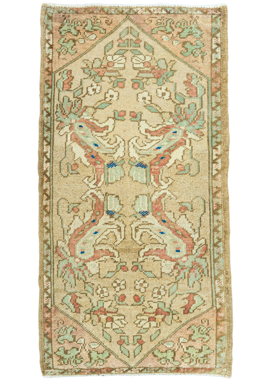 Turkish Mini Rug Oriental Hand Knotted Vintage Rug 1'7" x 3'2" #20753