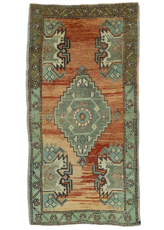 Turkish Mini Rug Oriental Hand Knotted Vintage Rug 1'9" x 3'5" #16549