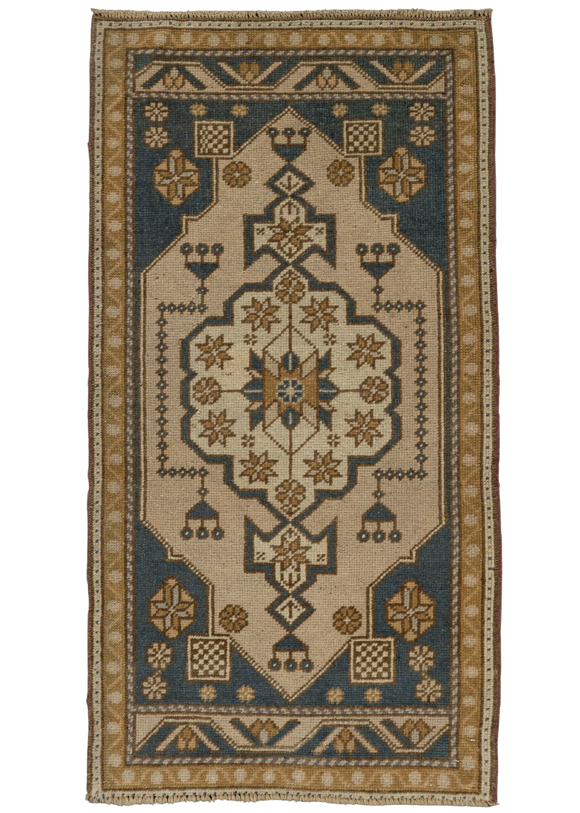 Turkish Mini Rug Oriental Hand Knotted Vintage Rug 1'11" x 3'6" #21204