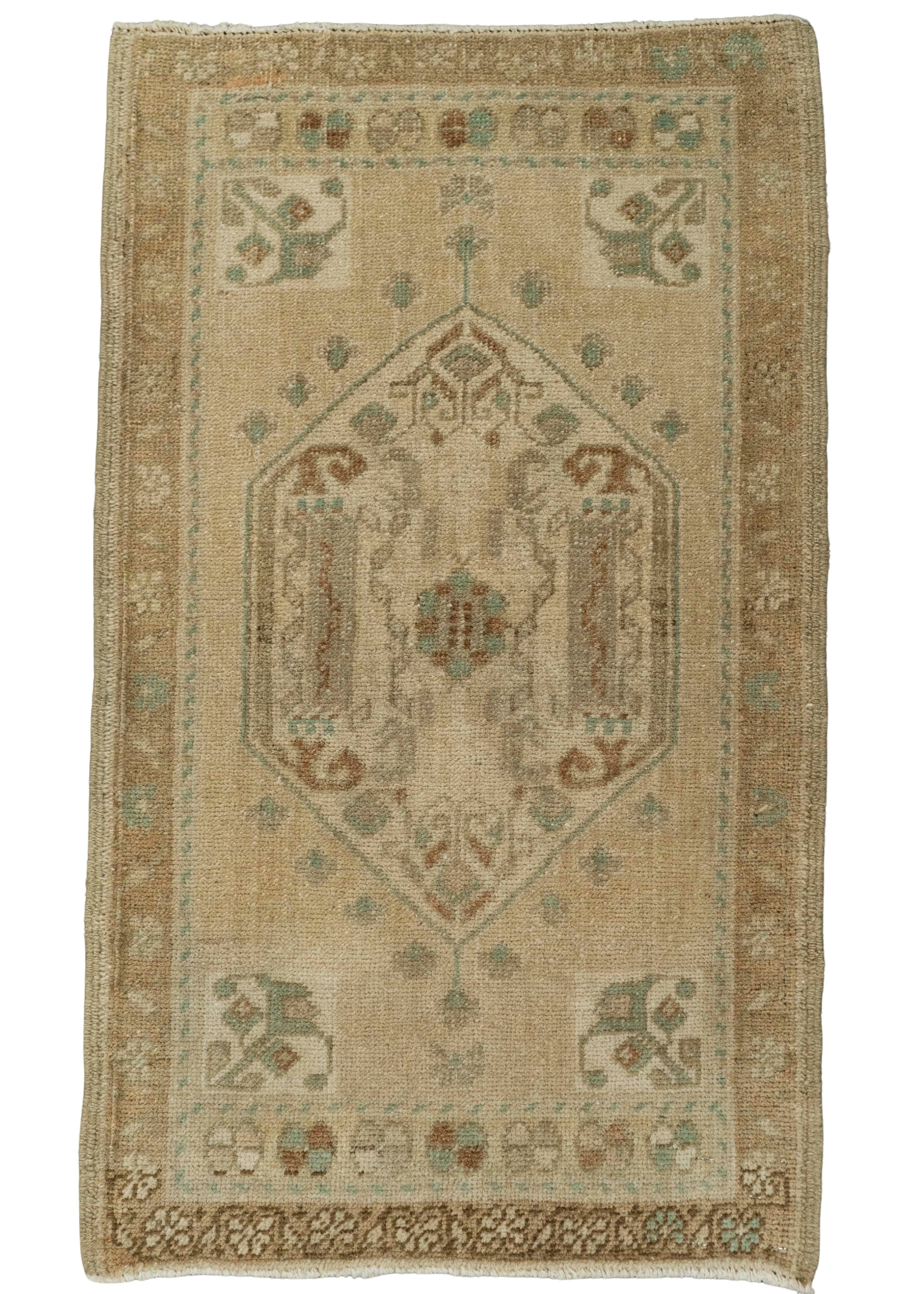 Turkish Mini Rug Oriental Hand Knotted Vintage Rug 1'10" x 3' #21091