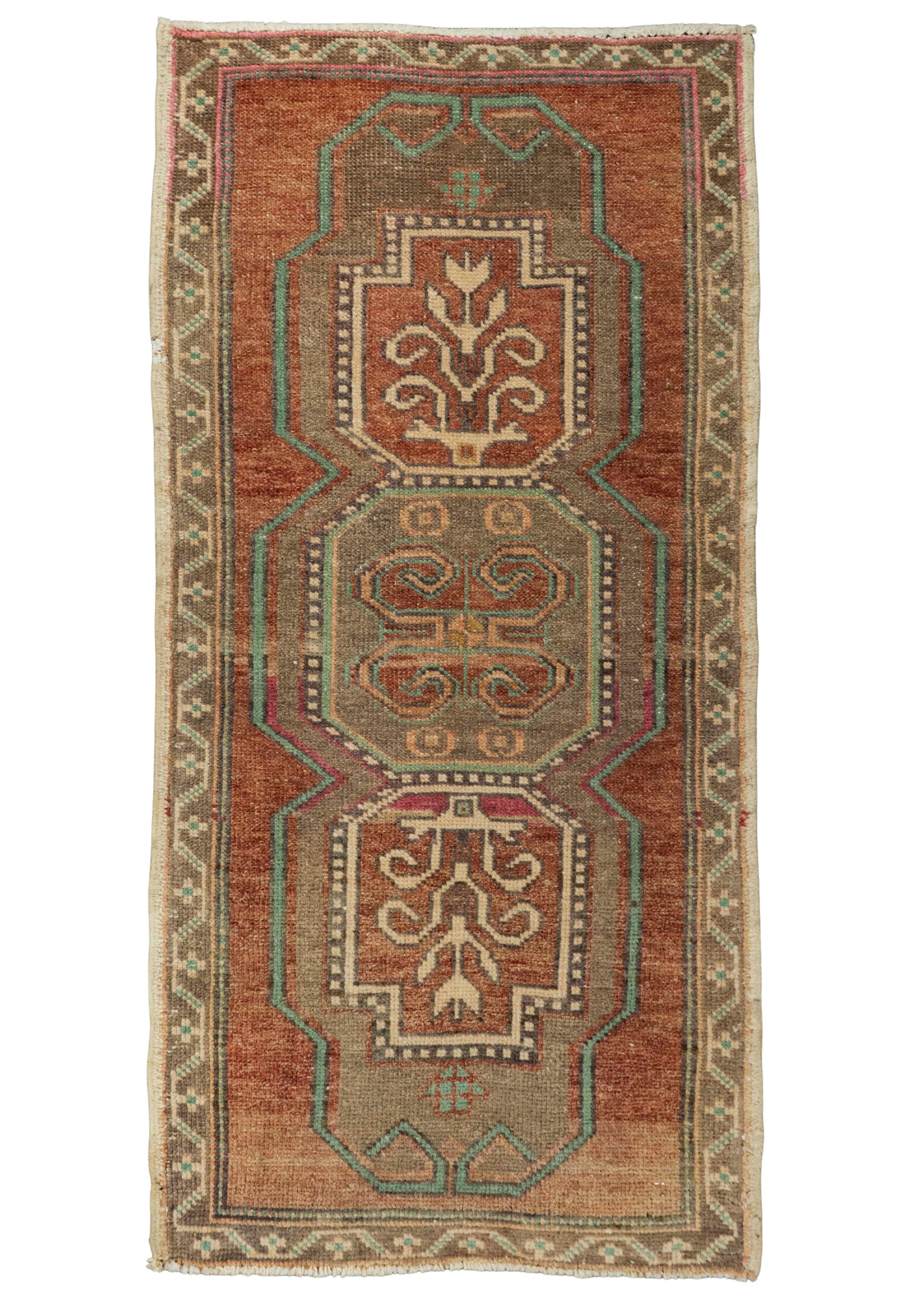 Turkish Mini Rug Oriental Hand Knotted Vintage Rug 1'9" x 3'7" #21157