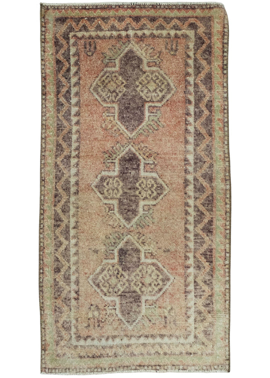 Turkish Mini Rug Oriental Hand Knotted Vintage Rug 1'10" x 3'6" #11654