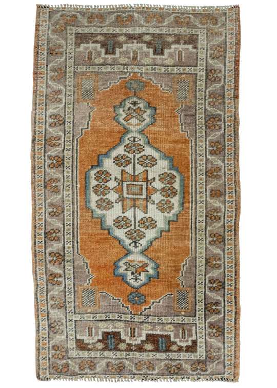 Turkish Mini Rug Oriental Hand Knotted Vintage Rug 1'11" x 3'4" #16177