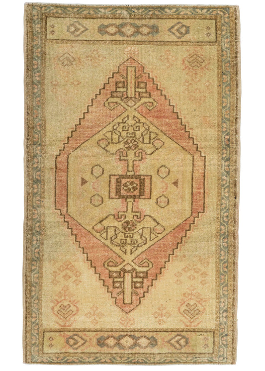 Turkish Mini Rug Oriental Hand Knotted Vintage Rug  1'10" x  3' #22018