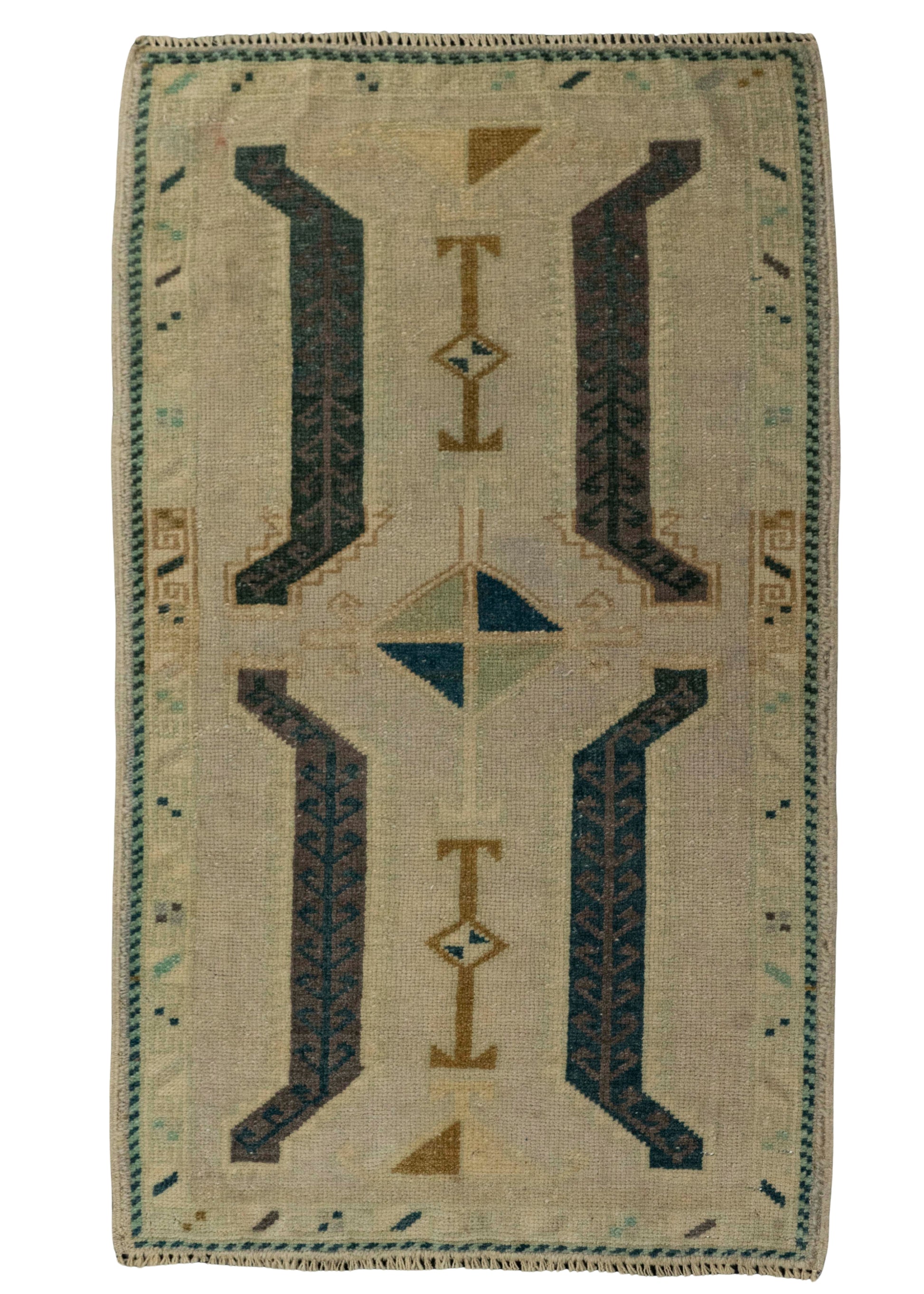 Turkish Mini Rug Oriental Hand Knotted Vintage Rug 1'11" x 3'2" #21211