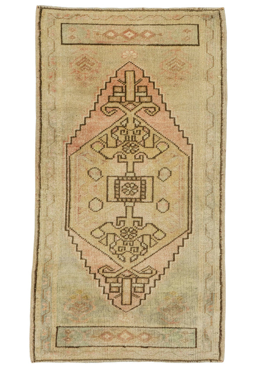 Turkish Mini Rug Oriental Hand Knotted Vintage Rug  1'8" x  3' #22113