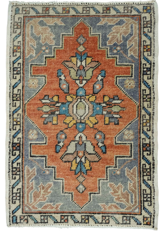 Turkish Mini Rug Oriental Hand Knotted Vintage Rug 1'10" x 2'8" #16178