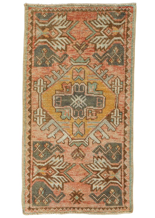 Turkish Mini Rug Oriental Hand Knotted Vintage Rug  1'8" x  3'1" #22629