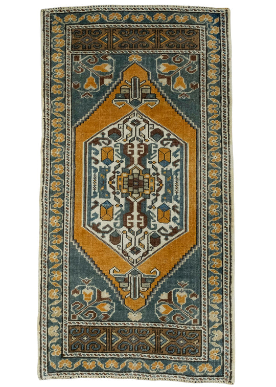 Turkish Mini Rug Oriental Hand Knotted Vintage Rug 1'9" x 3'5" #16389