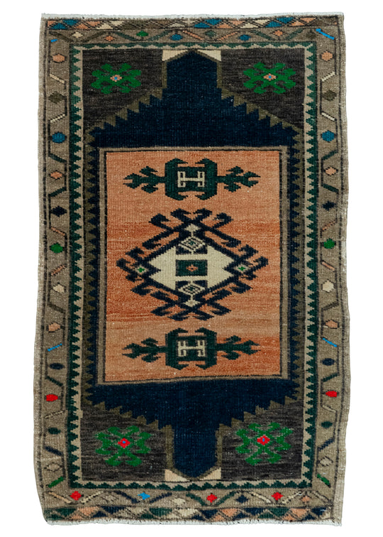 Turkish Mini Rug Oriental Hand Knotted Vintage Rug 1'10" x 2'11" #20637