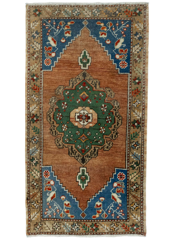 Turkish Mini Rug Oriental Hand Knotted Vintage Rug 1'10" x 3'6" #16217