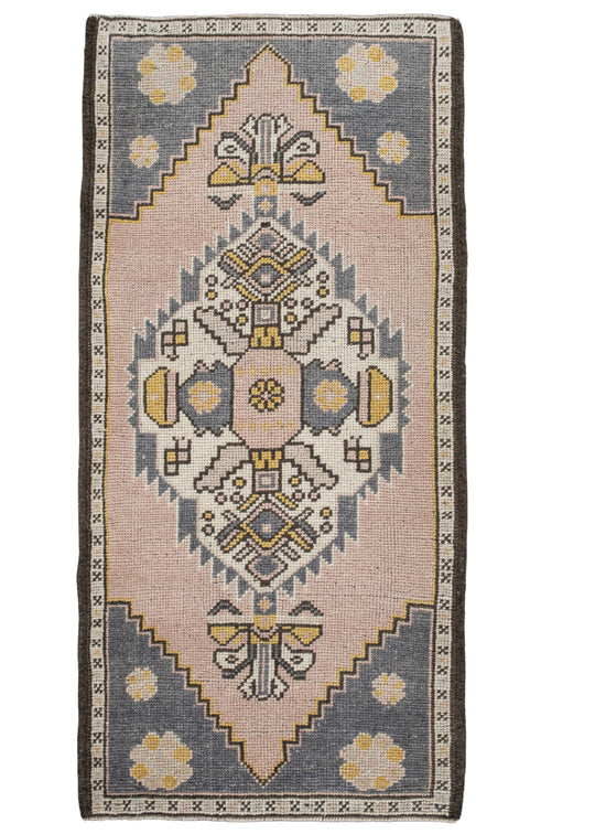 Oriental Hand Knotted Vintage Turkish Mini Rug 1'9" x 3'7" #10017