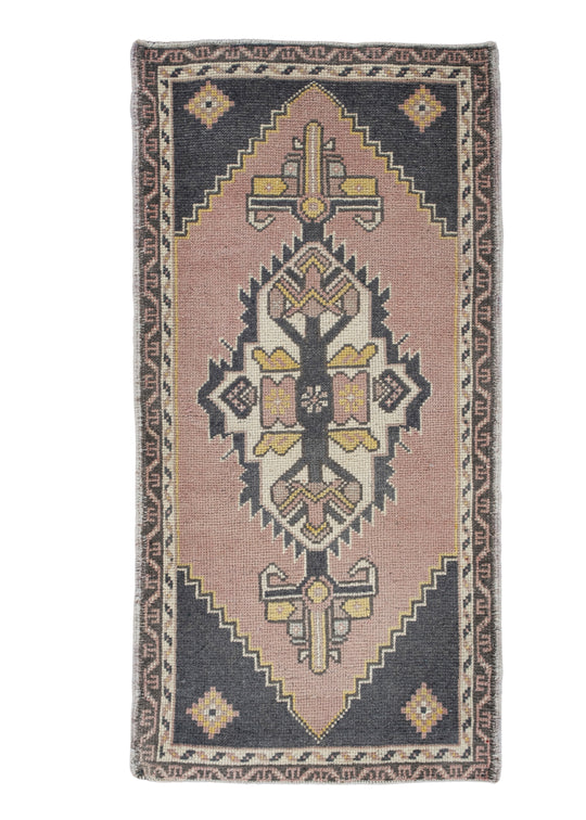 Oriental Hand Knotted Vintage Turkish Mini Rug 1'9" x 3'6" #10062