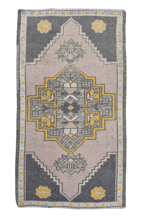 Oriental Hand Knotted Vintage Turkish Mini Rug 1'9" x 3'2" #10700