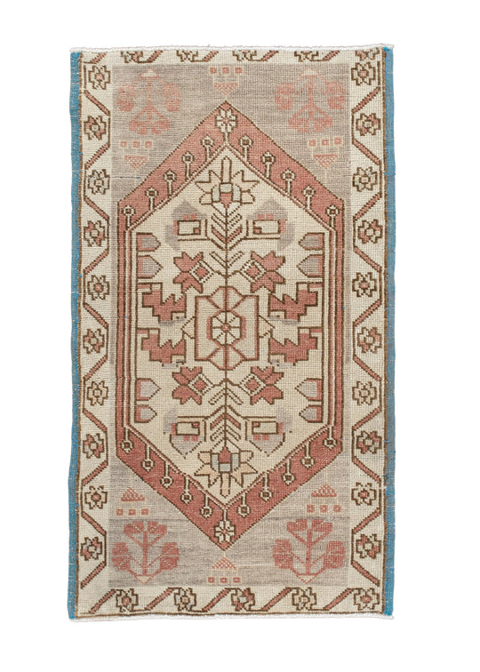 Oriental Hand Knotted Vintage Turkish Mini Rug 1'8" x 2'11" #10615