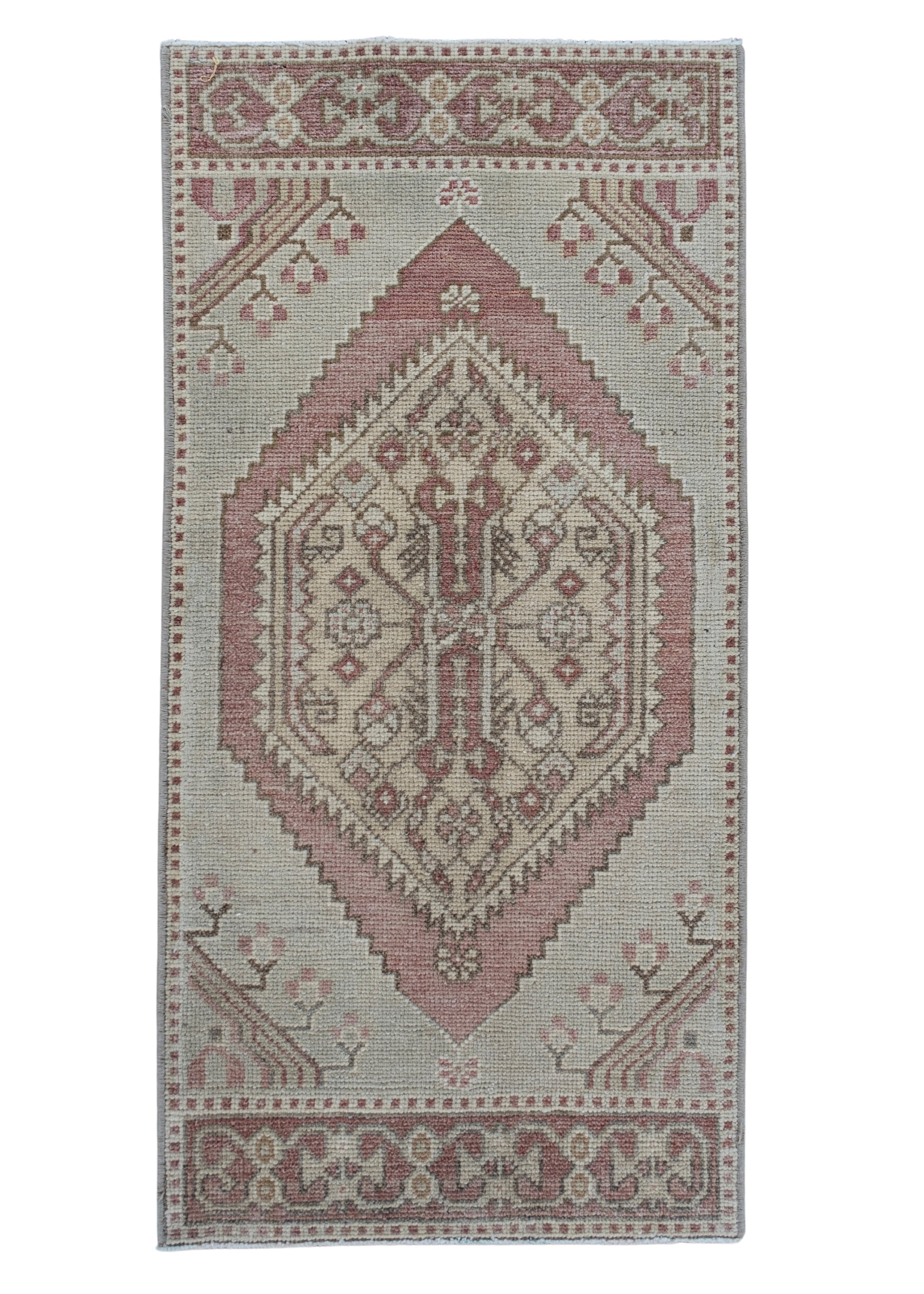 Red Small Rug, Turkish Muted Rug, Door Mat, Hand 2024 Knotted Minis Rug, 3’4x1’6 Ft, Oushak Rug, Turkish Anatolian Rug, Entryway Rug, 106x49 Cm