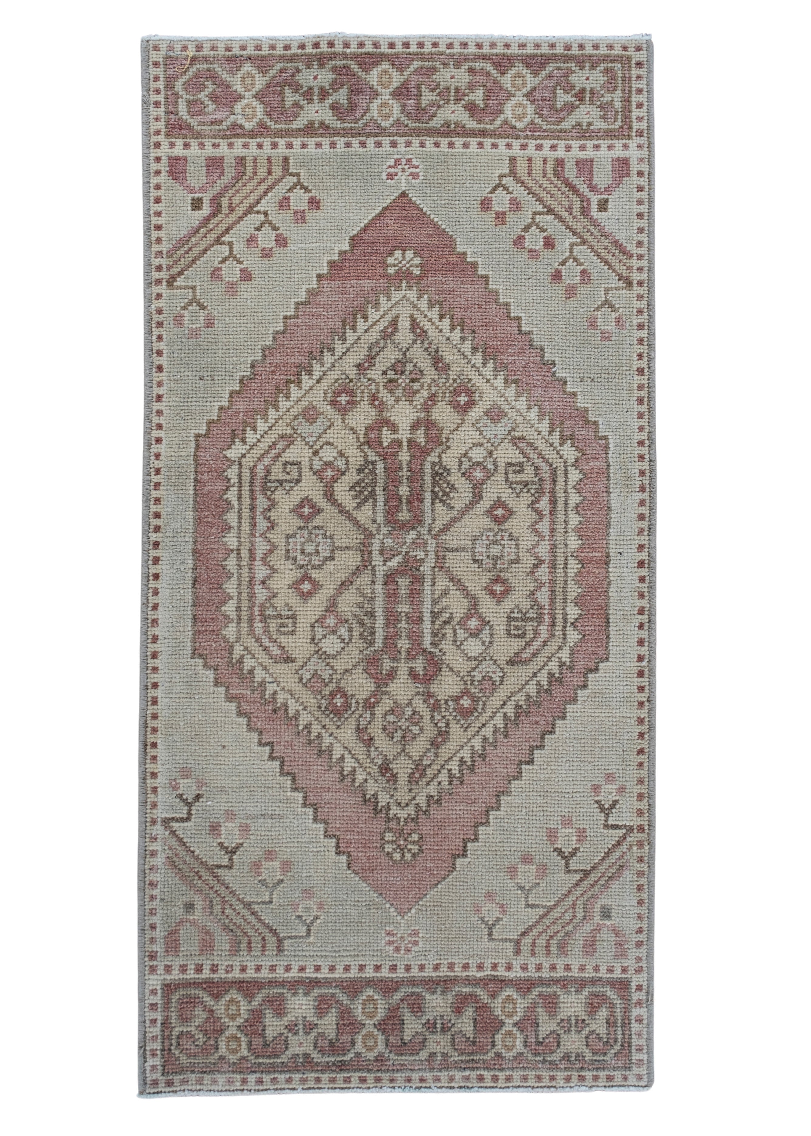 Tiny vintage rug, pink and high quality blue hand knotted small turkish oushak carpet, size 1'9'' x 3' feet, #TR7066