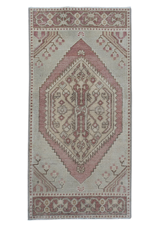 Oriental Hand Knotted Vintage Turkish Mini Rug 1'6" x 3' #10657